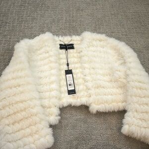 Bcbg white fur cropped jacket